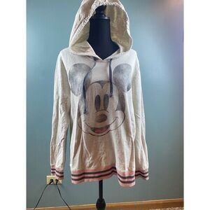 Disney Parks Women's Mickey Mouse Hooded Gray Pink Pullover Women's‎ Size XL